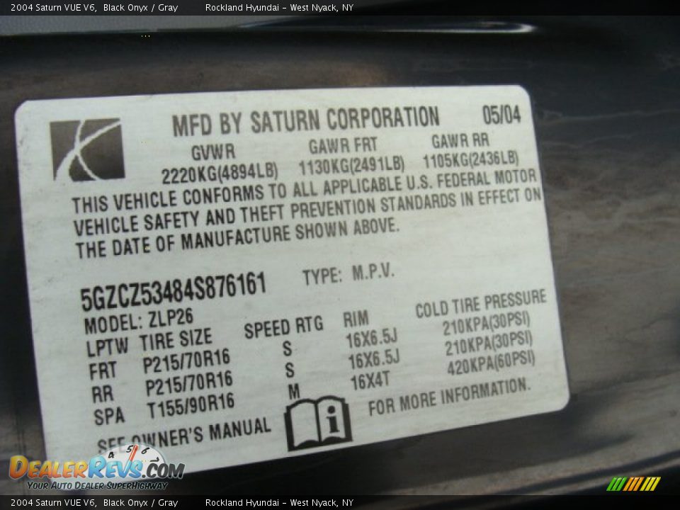 2004 Saturn VUE V6 Black Onyx / Gray Photo #28