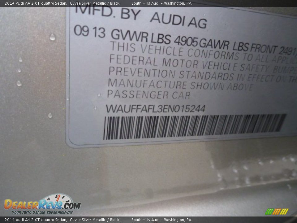2014 Audi A4 2.0T quattro Sedan Cuvee Silver Metallic / Black Photo #13