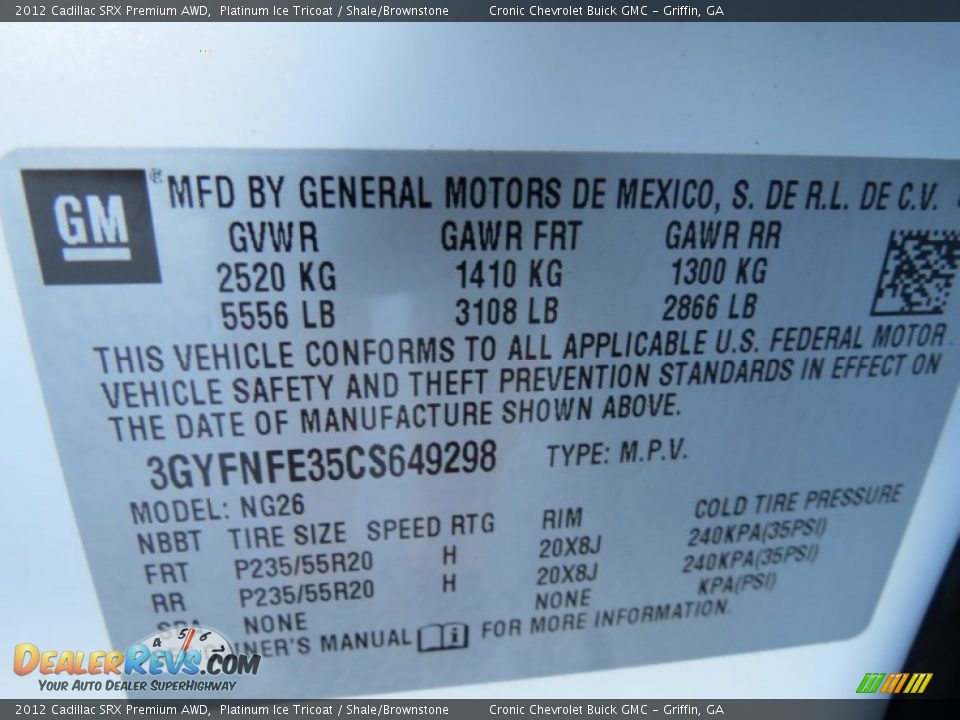 2012 Cadillac SRX Premium AWD Platinum Ice Tricoat / Shale/Brownstone Photo #28