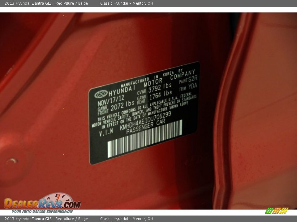 2013 Hyundai Elantra GLS Red Allure / Beige Photo #29