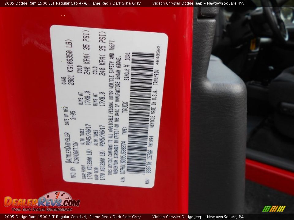 2005 Dodge Ram 1500 SLT Regular Cab 4x4 Flame Red / Dark Slate Gray Photo #22