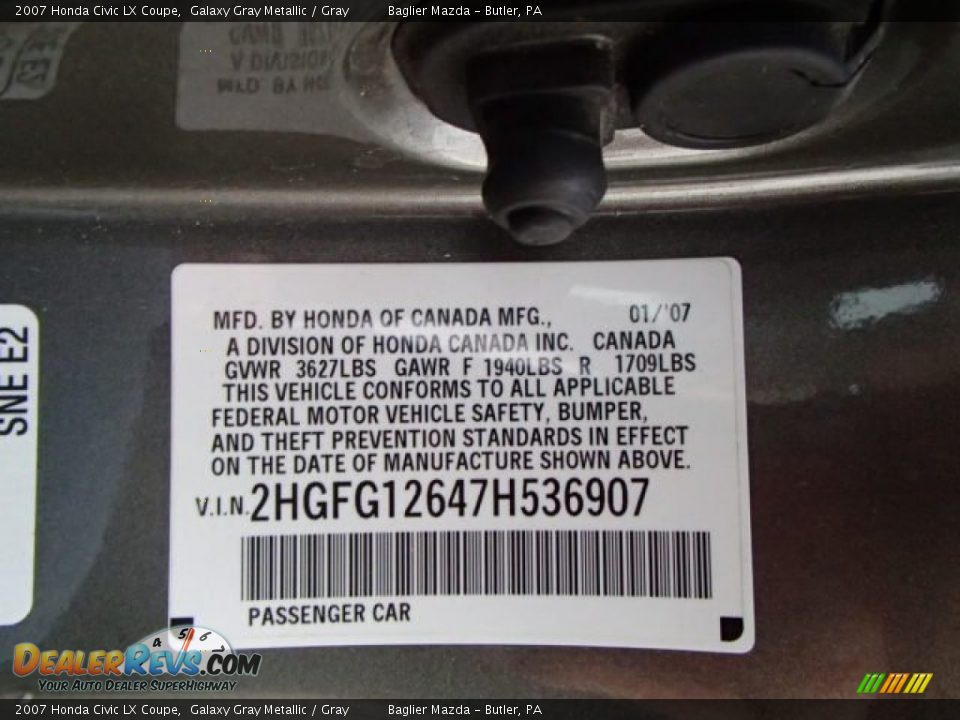 2007 Honda Civic LX Coupe Galaxy Gray Metallic / Gray Photo #15