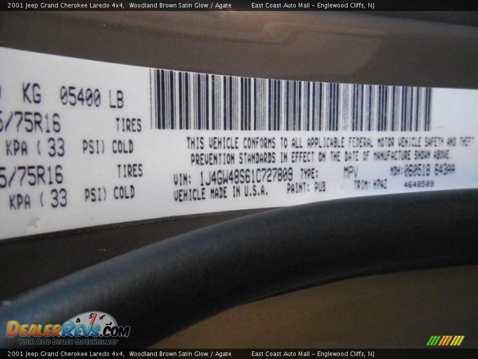 2001 Jeep Grand Cherokee Laredo 4x4 Woodland Brown Satin Glow / Agate Photo #16