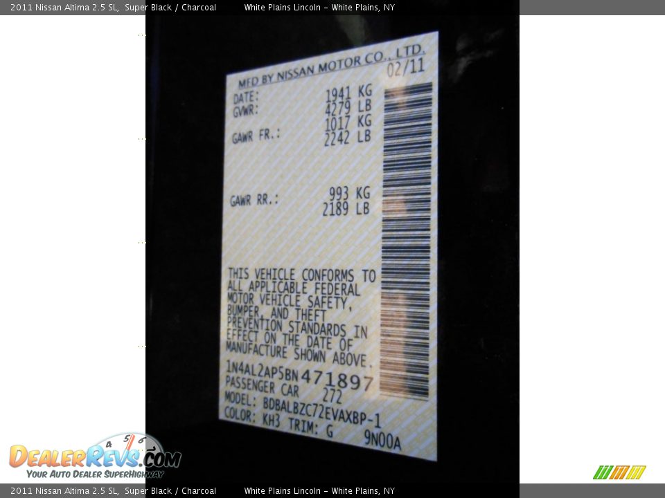 2011 Nissan Altima 2.5 SL Super Black / Charcoal Photo #21