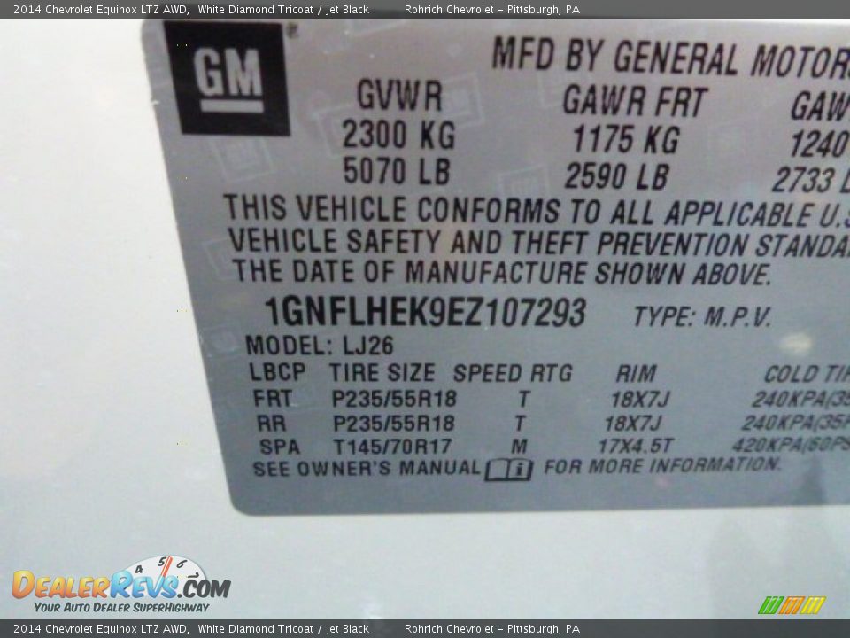 2014 Chevrolet Equinox LTZ AWD White Diamond Tricoat / Jet Black Photo #16