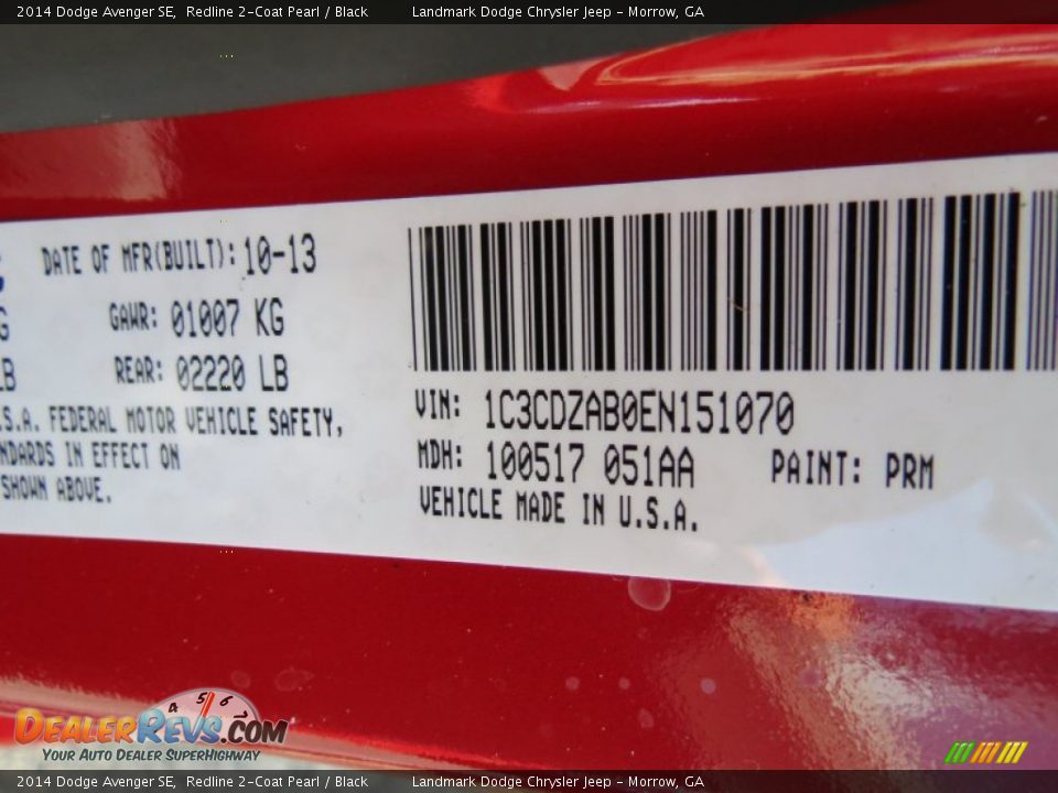 2014 Dodge Avenger SE Redline 2-Coat Pearl / Black Photo #10