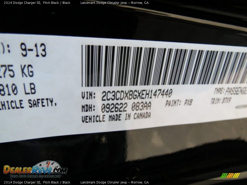 2014 Dodge Charger SE Pitch Black / Black Photo #10