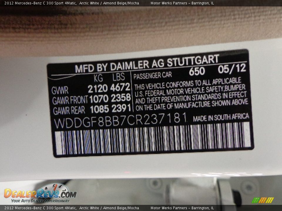2012 Mercedes-Benz C 300 Sport 4Matic Arctic White / Almond Beige/Mocha Photo #21