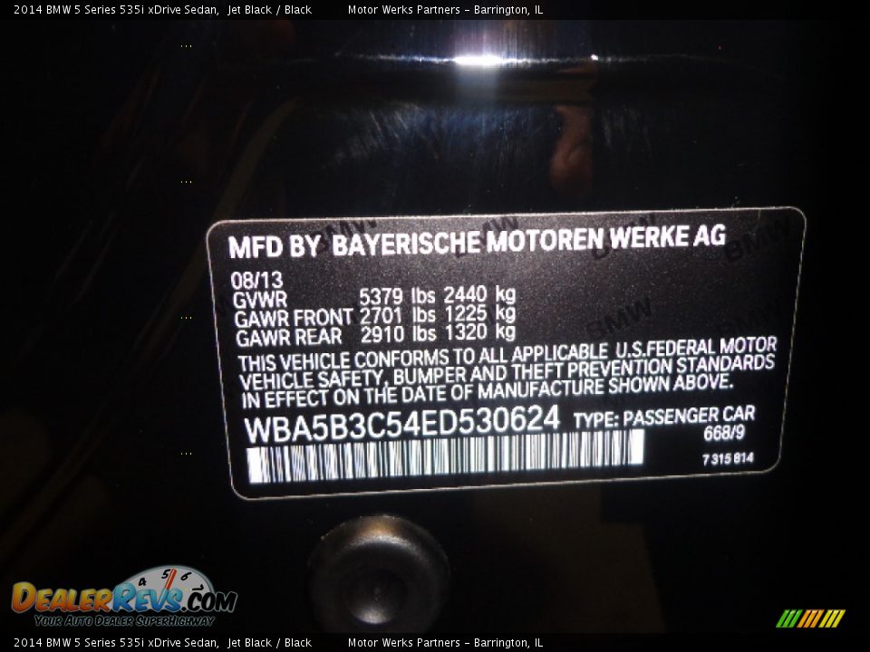 2014 BMW 5 Series 535i xDrive Sedan Jet Black / Black Photo #13