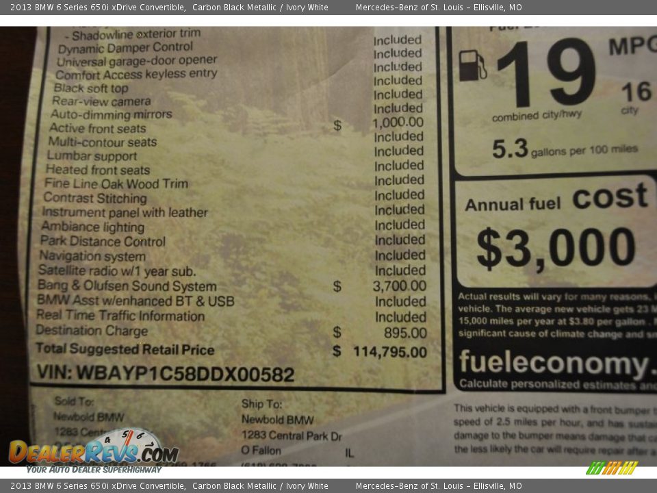 2013 BMW 6 Series 650i xDrive Convertible Window Sticker Photo #2