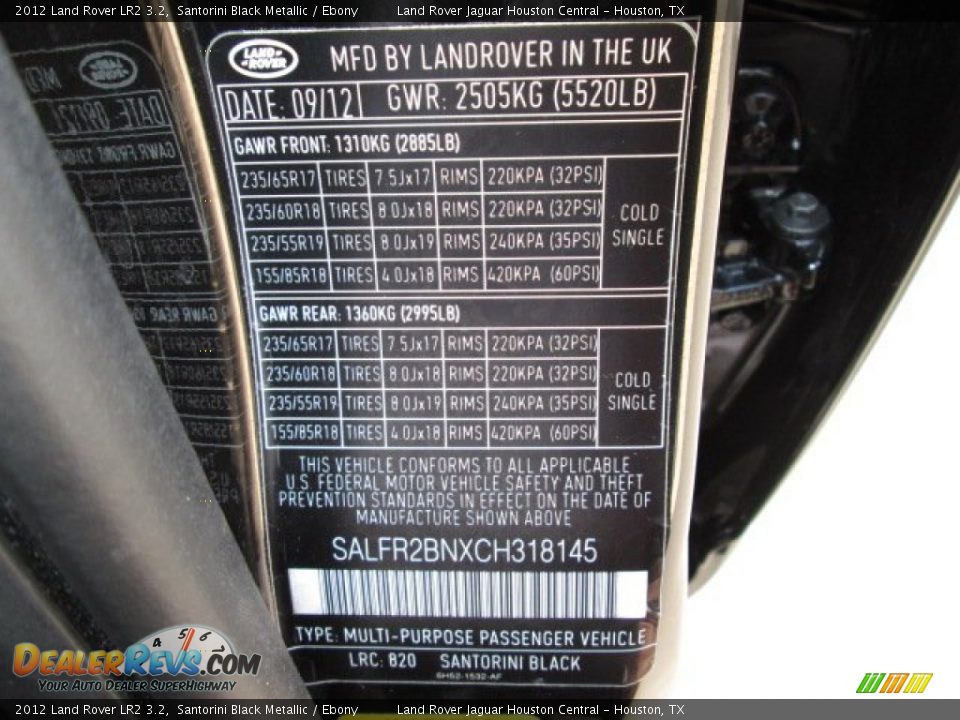 2012 Land Rover LR2 3.2 Santorini Black Metallic / Ebony Photo #21