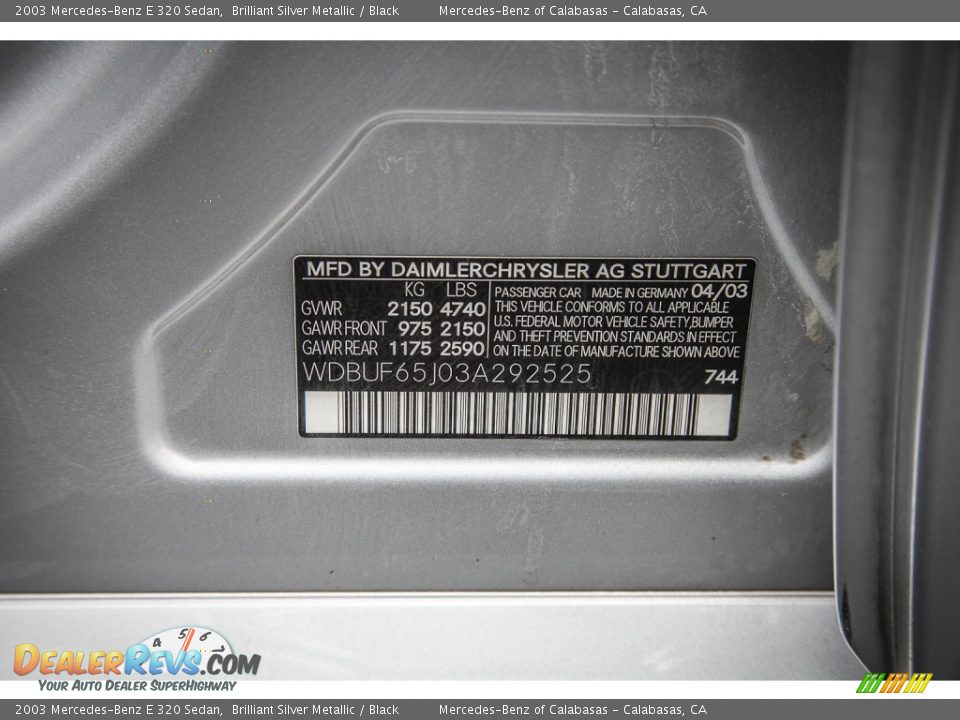 2003 Mercedes-Benz E 320 Sedan Brilliant Silver Metallic / Black Photo #18