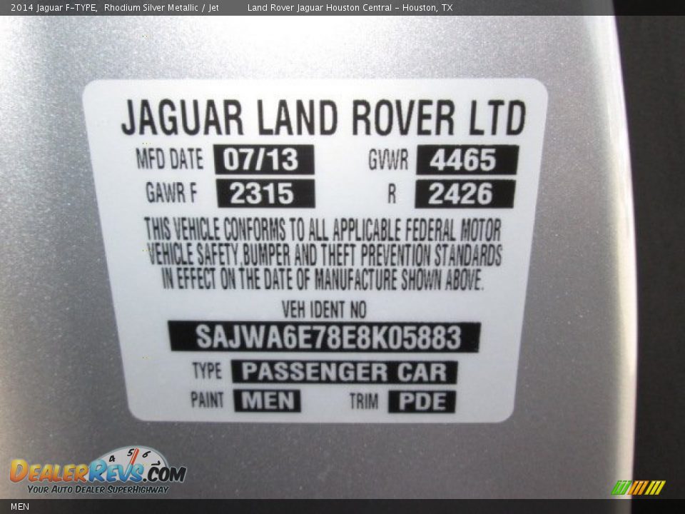 Jaguar Color Code MEN Rhodium Silver Metallic