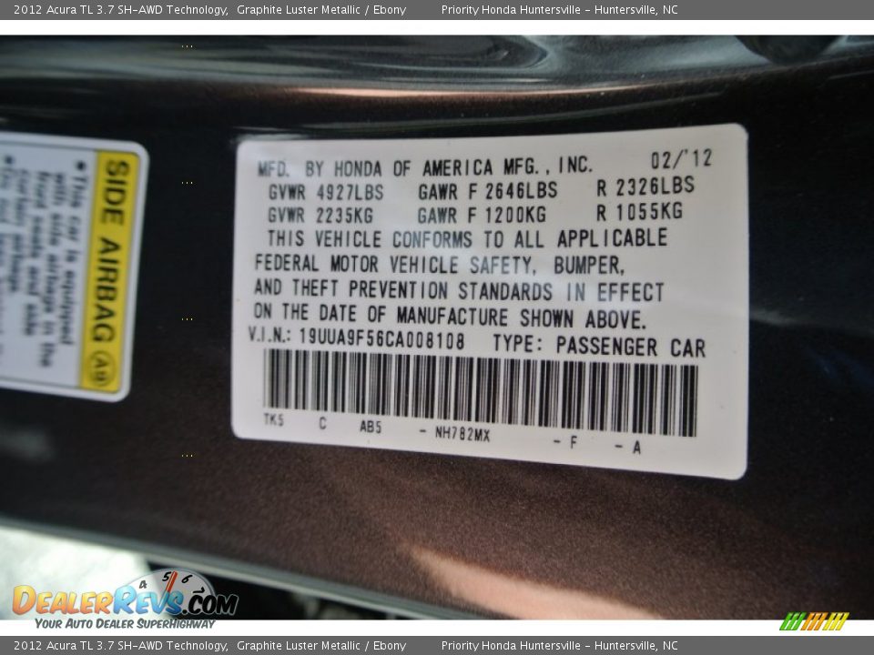 2012 Acura TL 3.7 SH-AWD Technology Graphite Luster Metallic / Ebony Photo #7