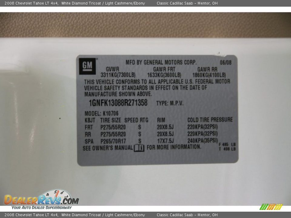 2008 Chevrolet Tahoe LT 4x4 White Diamond Tricoat / Light Cashmere/Ebony Photo #27