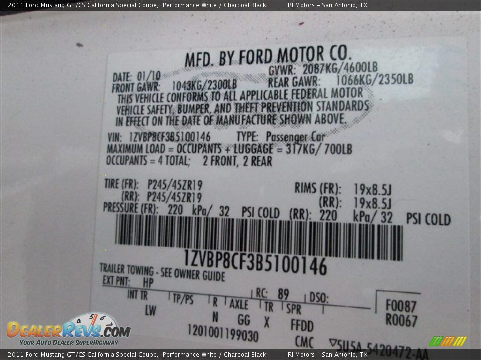 2011 Ford Mustang GT/CS California Special Coupe Performance White / Charcoal Black Photo #13