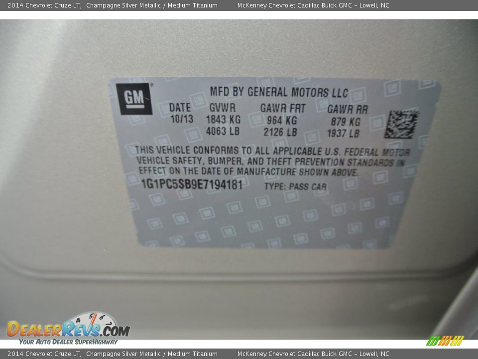 2014 Chevrolet Cruze LT Champagne Silver Metallic / Medium Titanium Photo #7