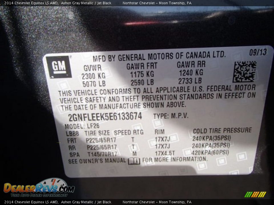 2014 Chevrolet Equinox LS AWD Ashen Gray Metallic / Jet Black Photo #20