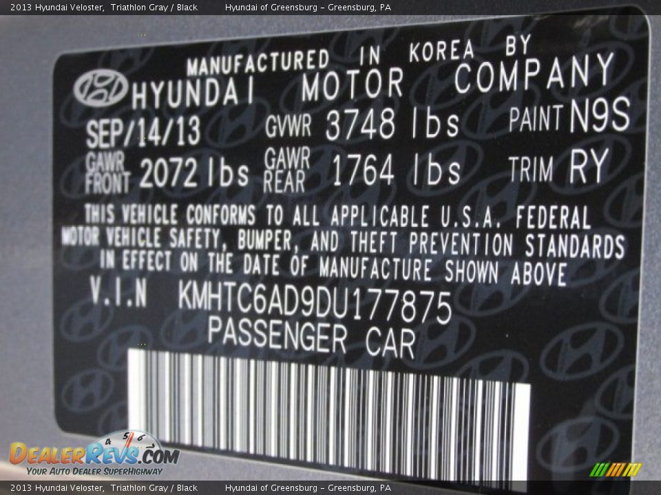 2013 Hyundai Veloster Triathlon Gray / Black Photo #15