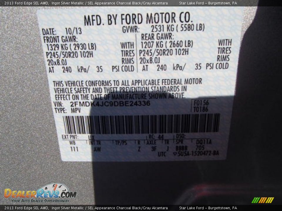 2013 Ford Edge SEL AWD Ingot Silver Metallic / SEL Appearance Charcoal Black/Gray Alcantara Photo #25