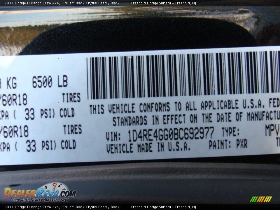 2011 Dodge Durango Crew 4x4 Brilliant Black Crystal Pearl / Black Photo #14