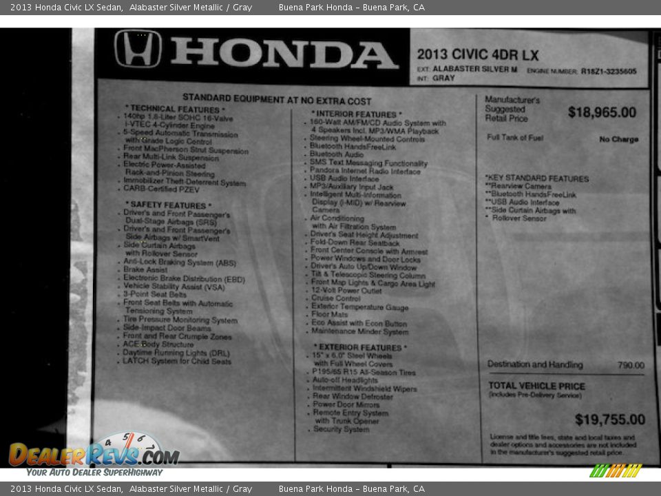 2013 Honda Civic LX Sedan Alabaster Silver Metallic / Gray Photo #15