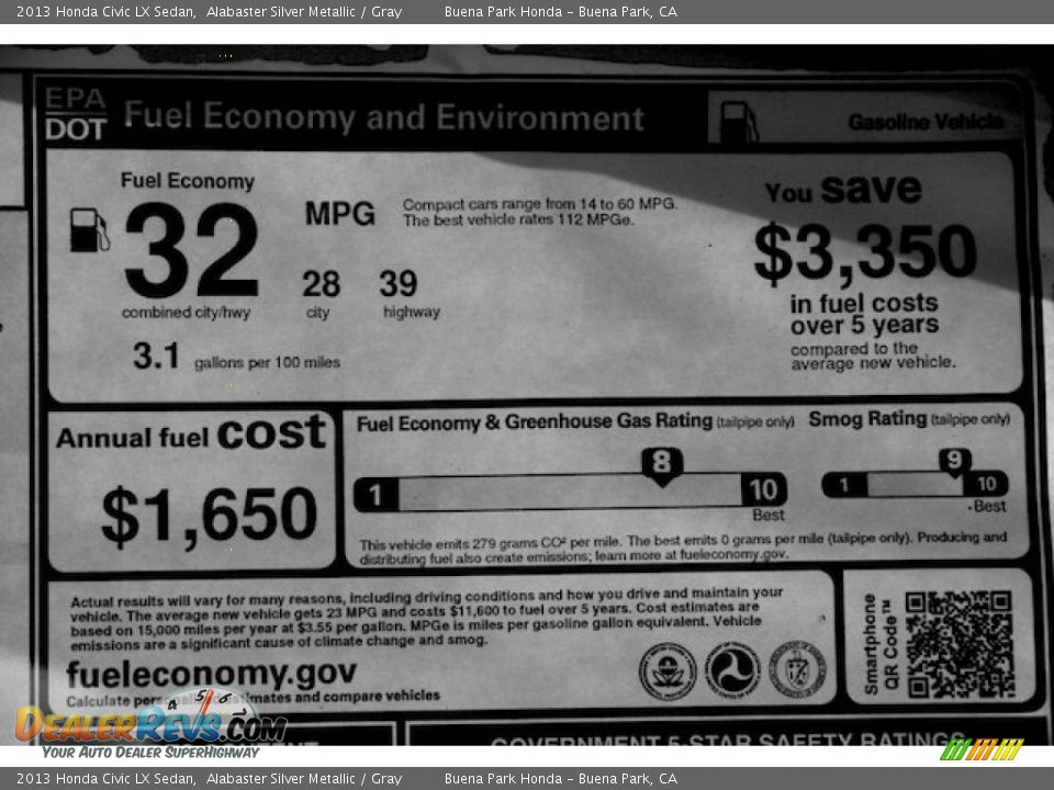 2013 Honda Civic LX Sedan Alabaster Silver Metallic / Gray Photo #16