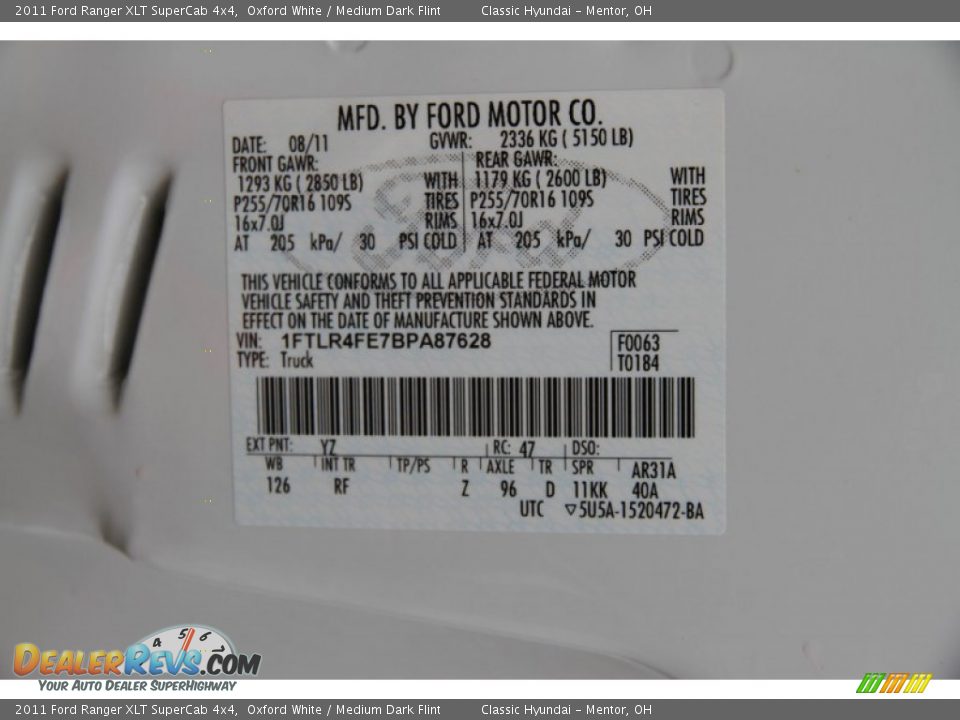 2011 Ford Ranger XLT SuperCab 4x4 Oxford White / Medium Dark Flint Photo #16