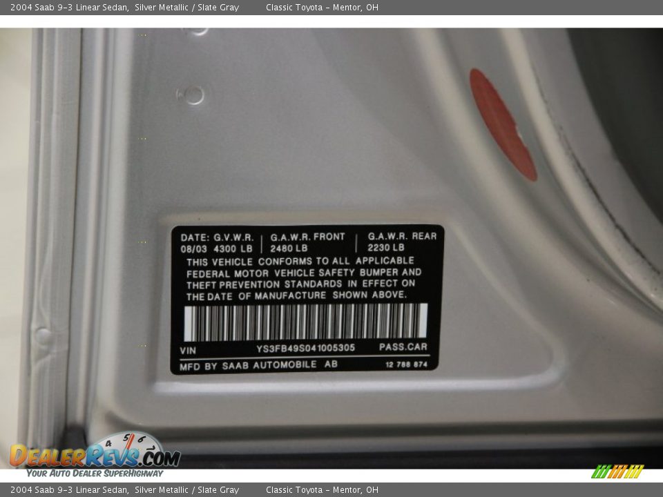 2004 Saab 9-3 Linear Sedan Silver Metallic / Slate Gray Photo #20