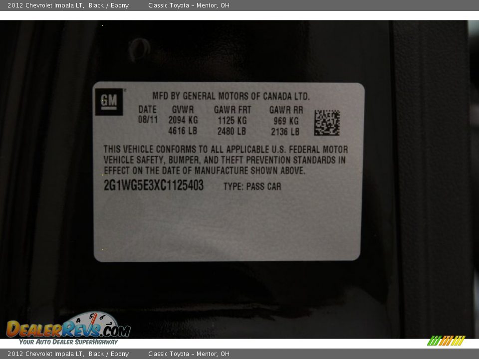 2012 Chevrolet Impala LT Black / Ebony Photo #16