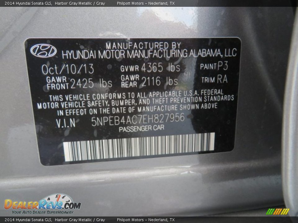 2014 Hyundai Sonata GLS Harbor Gray Metallic / Gray Photo #33