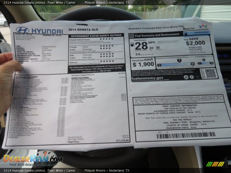 2014 Hyundai Sonata Limited Window Sticker Photo #34