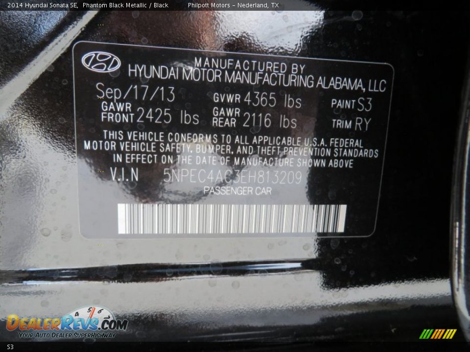 Hyundai Color Code S3 Phantom Black Metallic