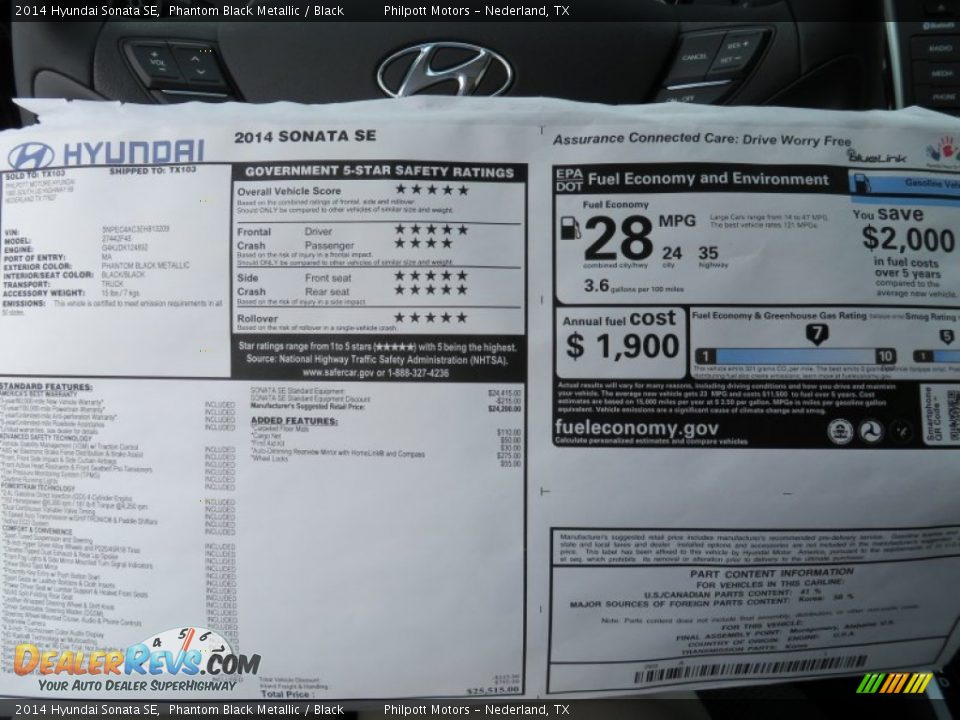 2014 Hyundai Sonata SE Window Sticker Photo #34