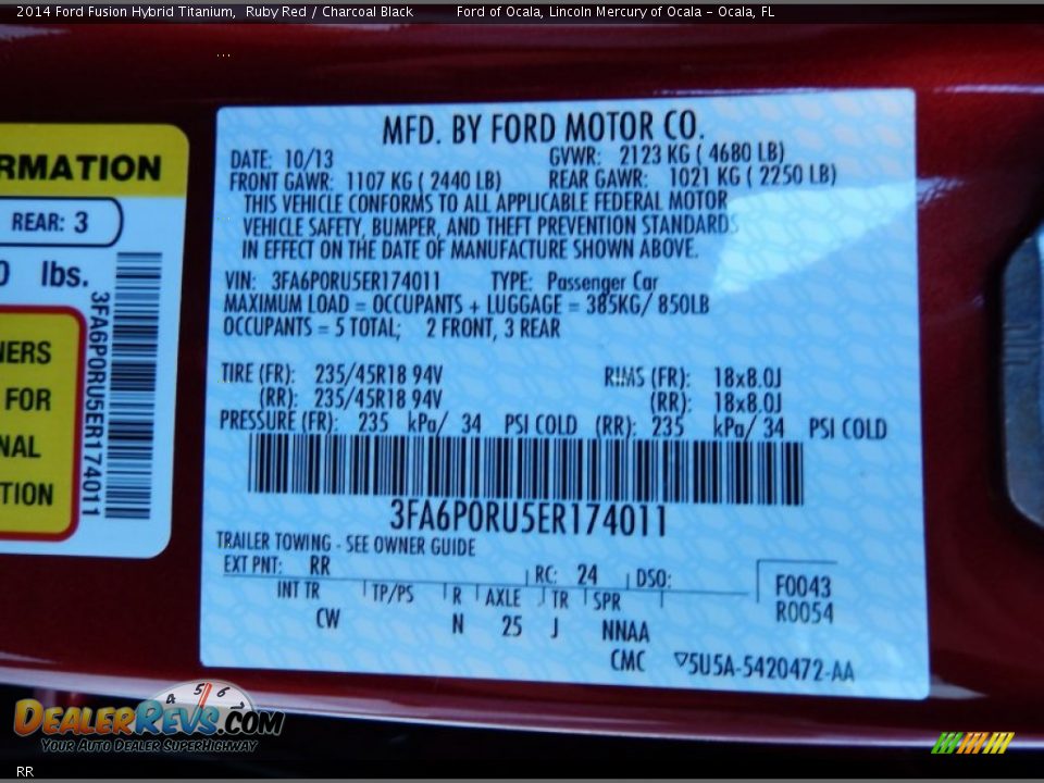 Ford Color Code RR Ruby Red