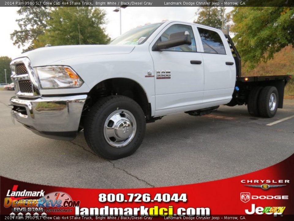 2014 Ram 3500 SLT Crew Cab 4x4 STake Truck Bright White / Black/Diesel Gray Photo #1