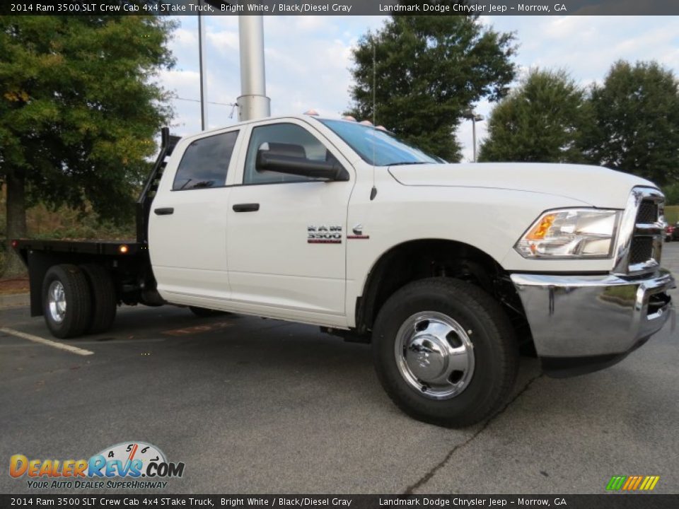 2014 Ram 3500 SLT Crew Cab 4x4 STake Truck Bright White / Black/Diesel Gray Photo #4