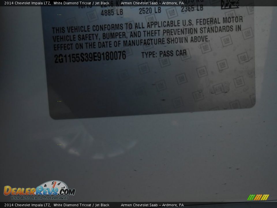 2014 Chevrolet Impala LTZ White Diamond Tricoat / Jet Black Photo #14