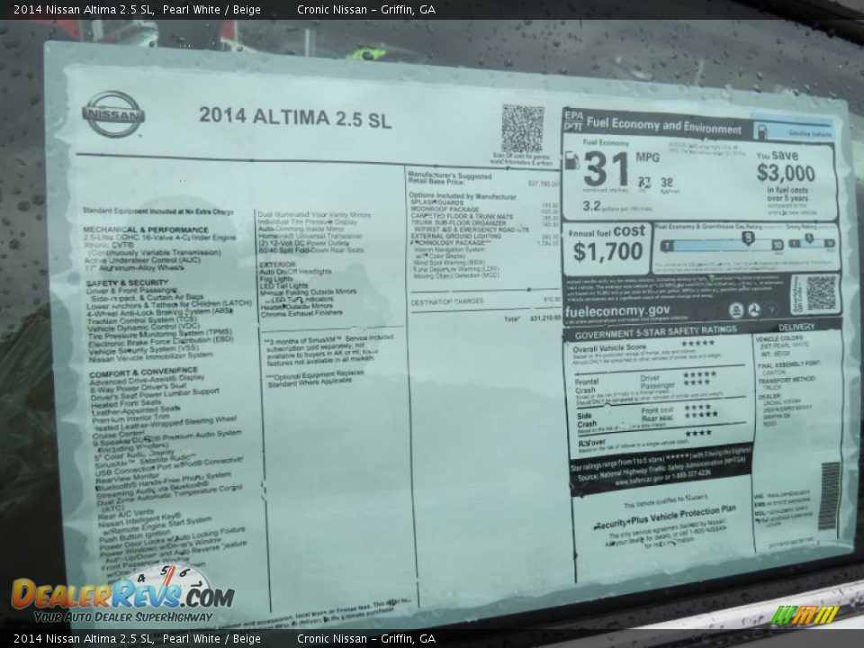 2014 Nissan Altima 2.5 SL Pearl White / Beige Photo #11