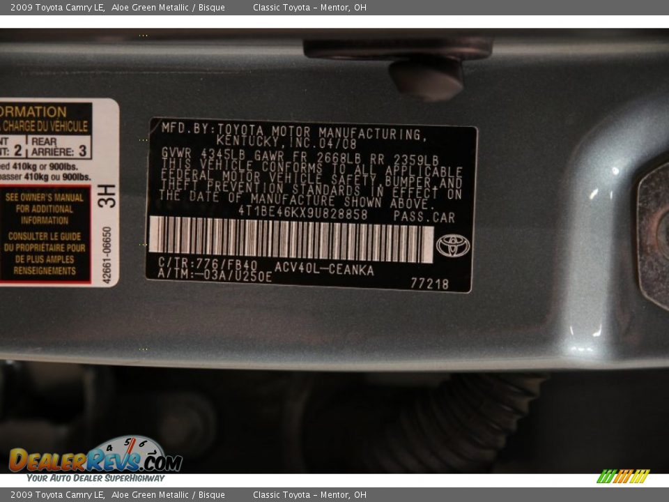 2009 Toyota Camry LE Aloe Green Metallic / Bisque Photo #17