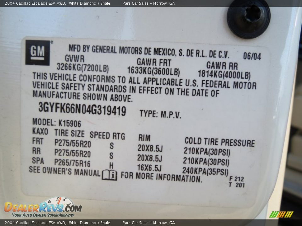 2004 Cadillac Escalade ESV AWD White Diamond / Shale Photo #17