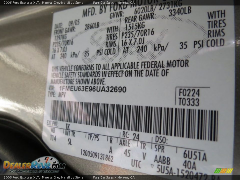 2006 Ford Explorer XLT Mineral Grey Metallic / Stone Photo #14