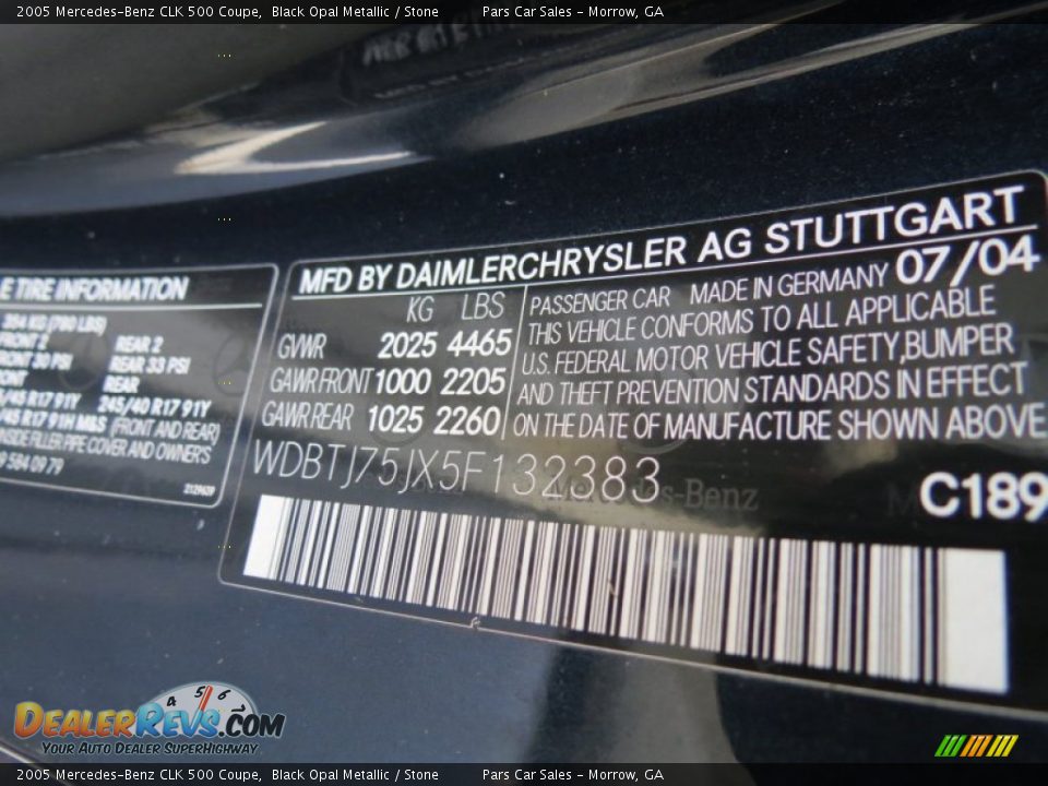 2005 Mercedes-Benz CLK 500 Coupe Black Opal Metallic / Stone Photo #14