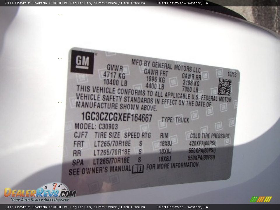 2014 Chevrolet Silverado 3500HD WT Regular Cab Summit White / Dark Titanium Photo #20