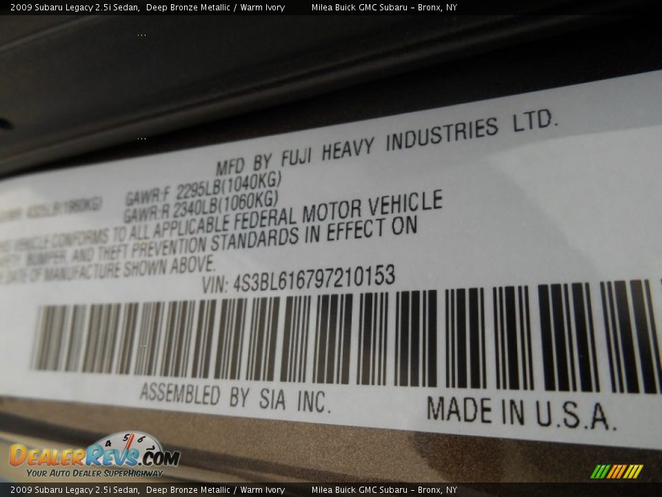 2009 Subaru Legacy 2.5i Sedan Deep Bronze Metallic / Warm Ivory Photo #16