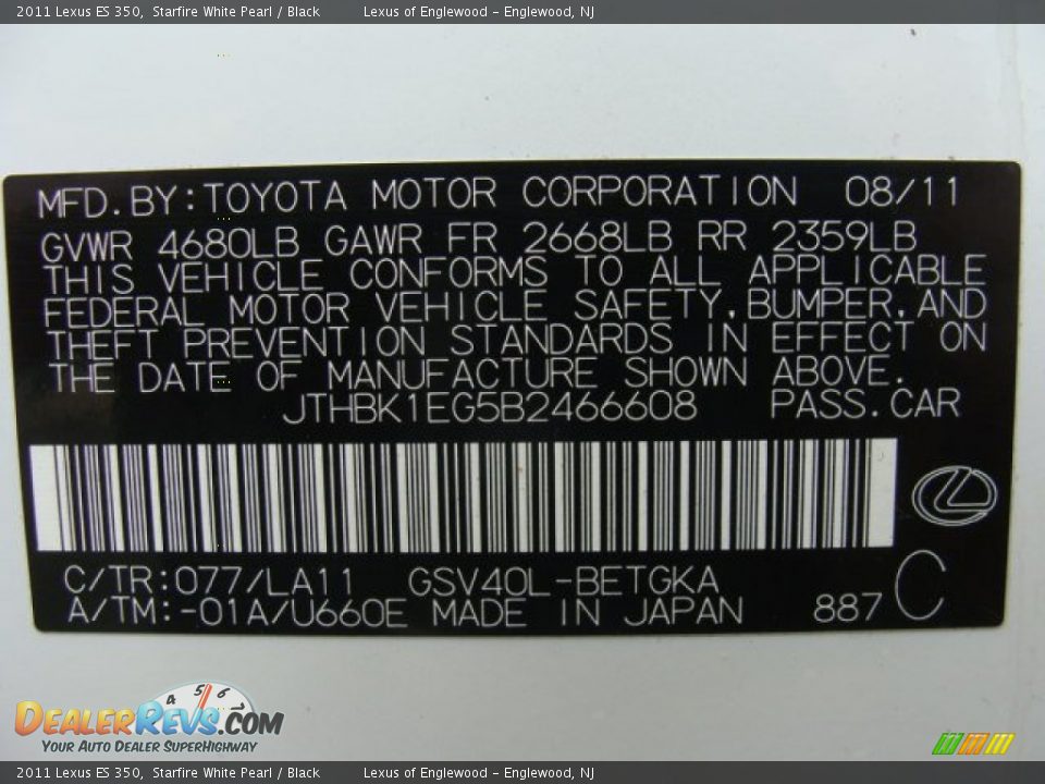 2011 Lexus ES 350 Starfire White Pearl / Black Photo #24