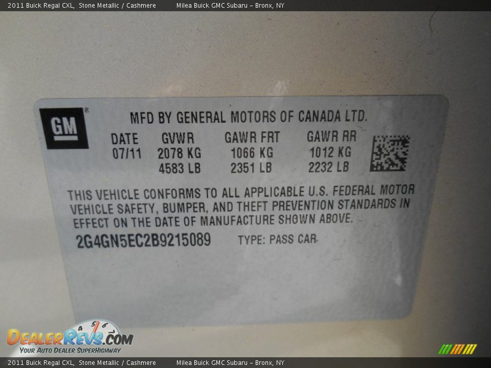 2011 Buick Regal CXL Stone Metallic / Cashmere Photo #15