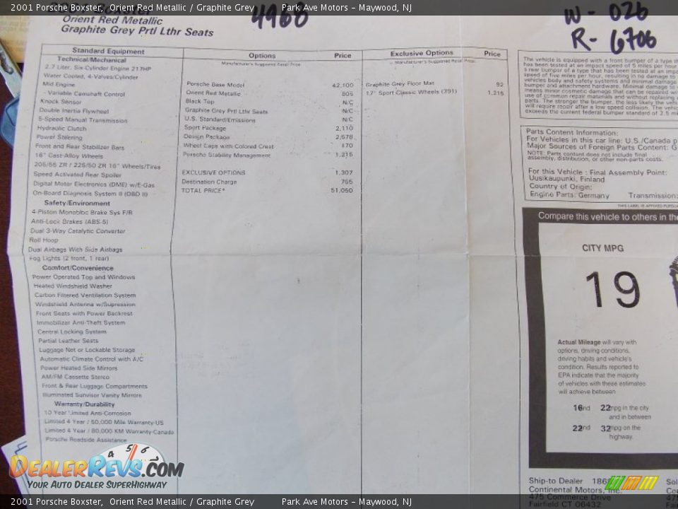 2001 Porsche Boxster  Window Sticker Photo #27