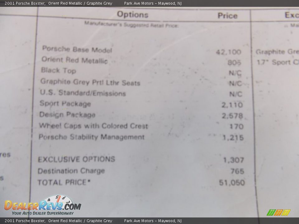 2001 Porsche Boxster  Window Sticker Photo #28