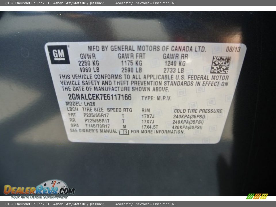 2014 Chevrolet Equinox LT Ashen Gray Metallic / Jet Black Photo #7